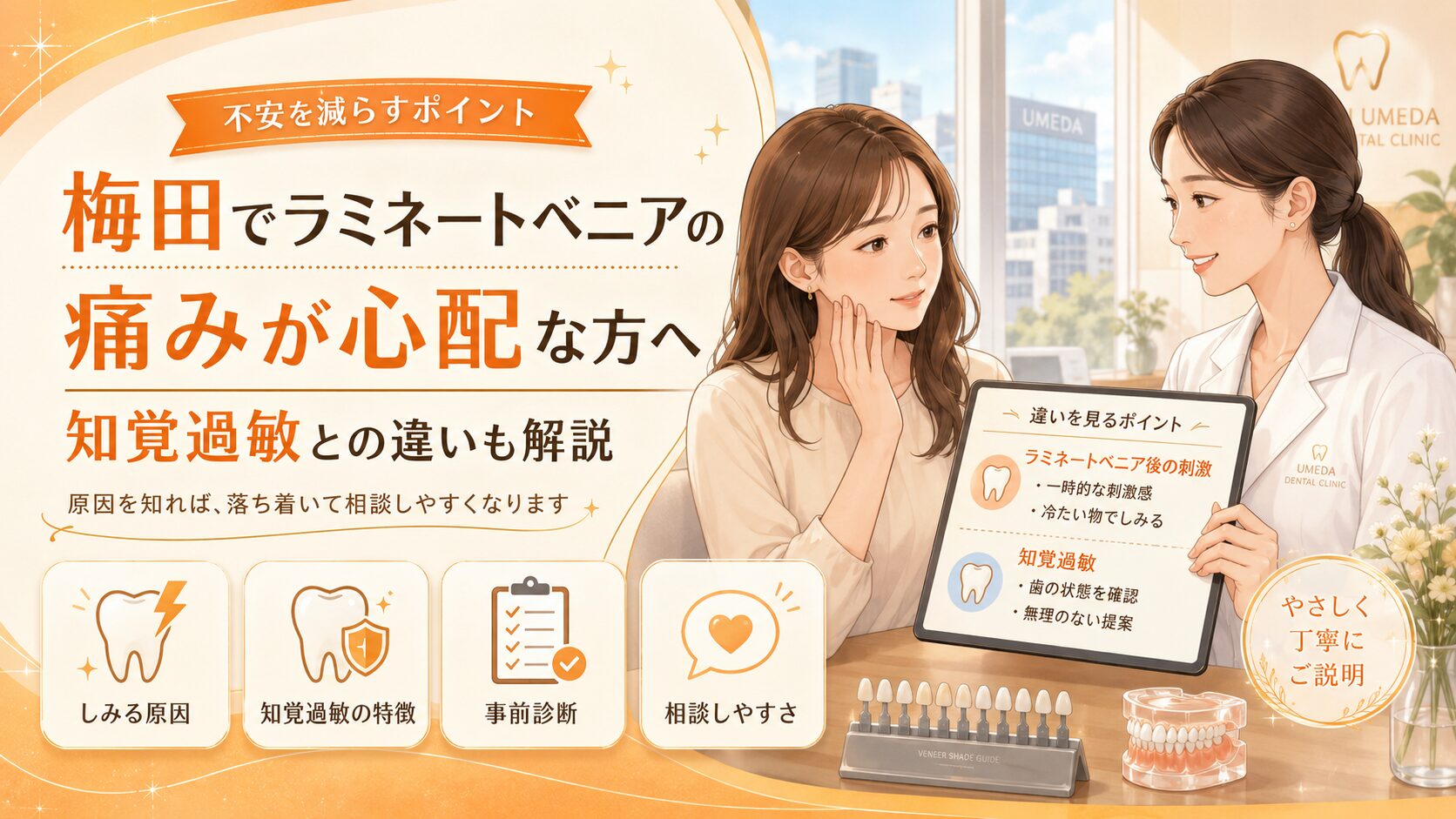 梅田でラミネートベニアの痛みが心配な方へ｜知覚過敏との違いも解説