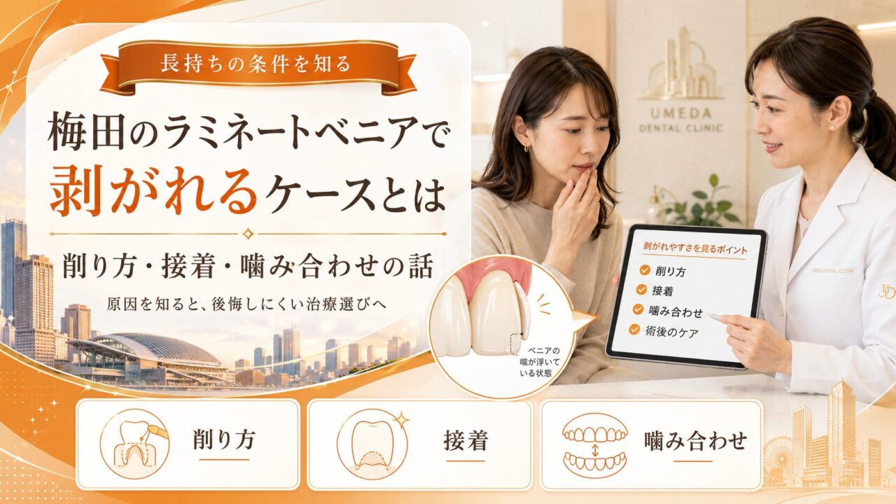 梅田のラミネートベニアで剥がれるケースとは|削り方・接着・噛み合わせの話