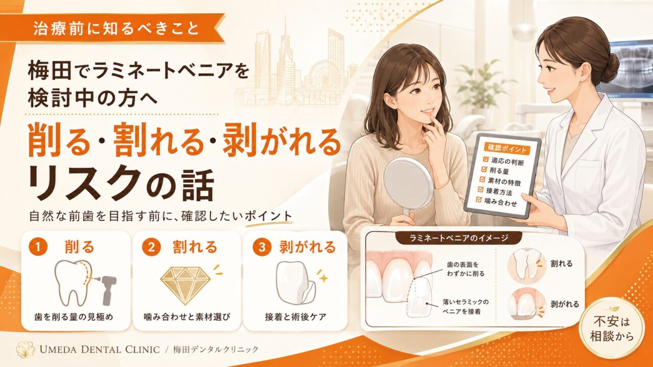 梅田でラミネートベニアを検討中の方へ|削る・割れる・剥がれるリスクの話