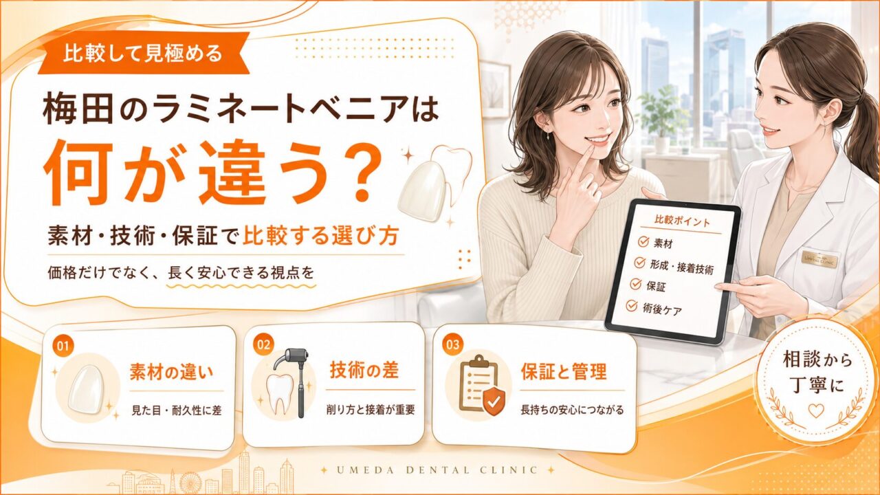 梅田のラミネートベニアは何が違う?素材・技術・保証で比較する選び方