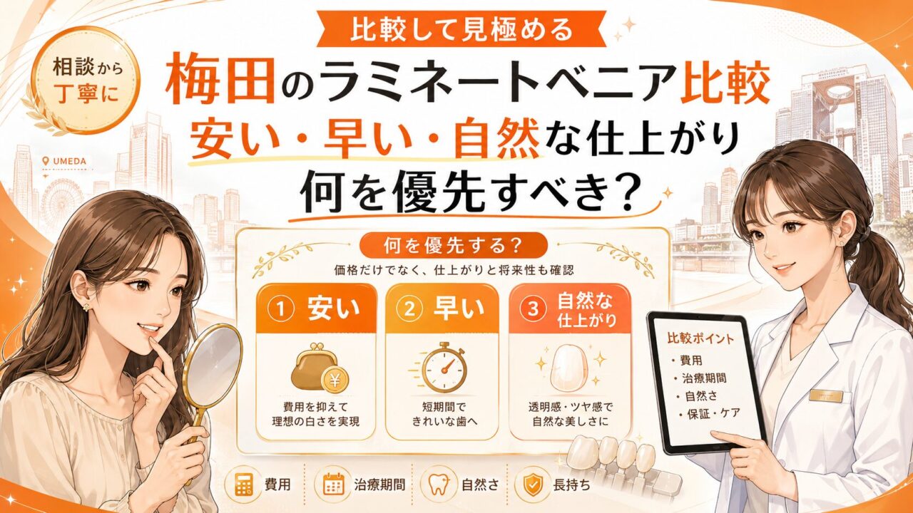 梅田のラミネートベニア比較｜安い・早い・自然な仕上がり、何を優先すべき？