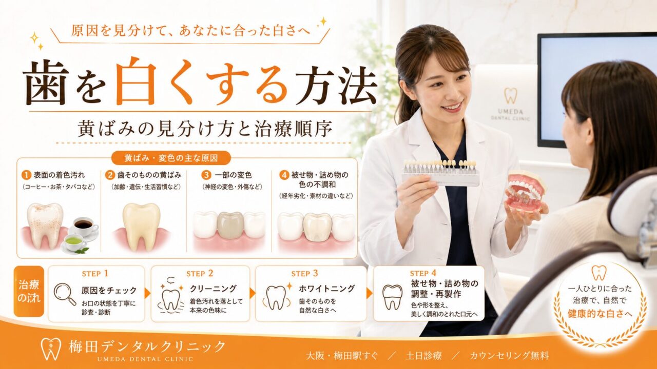 歯を白くする方法を選ぶ前に｜黄ばみの見分け方と治療順序