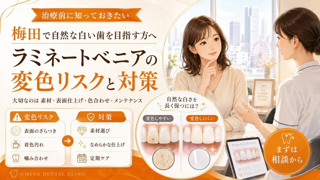 梅田で自然な白い歯を目指す方へ|ラミネートベニアの変色リスクと対策