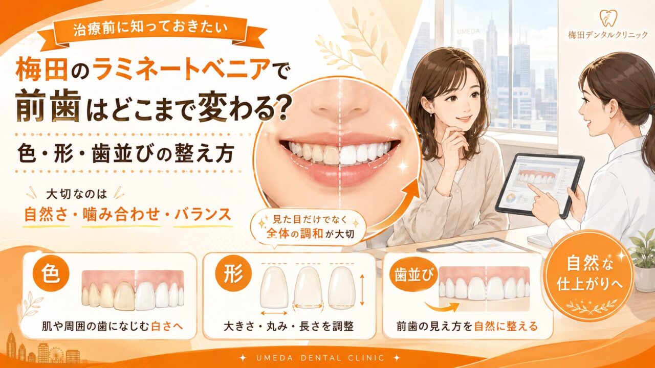 梅田のラミネートベニアで前歯はどこまで変わる?色・形・歯並びの整え方