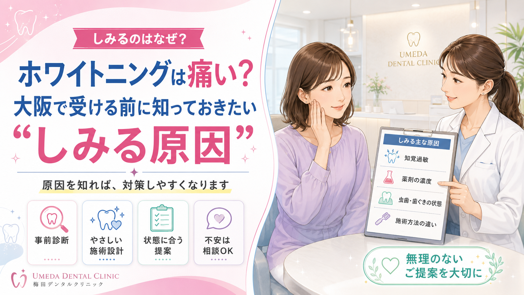 ホワイトニングは痛い？大阪で受ける前に知っておきたい“しみる原因”