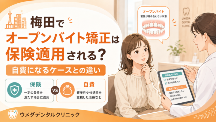 梅田でオープンバイト矯正は保険適用される？自費になるケースとの違い