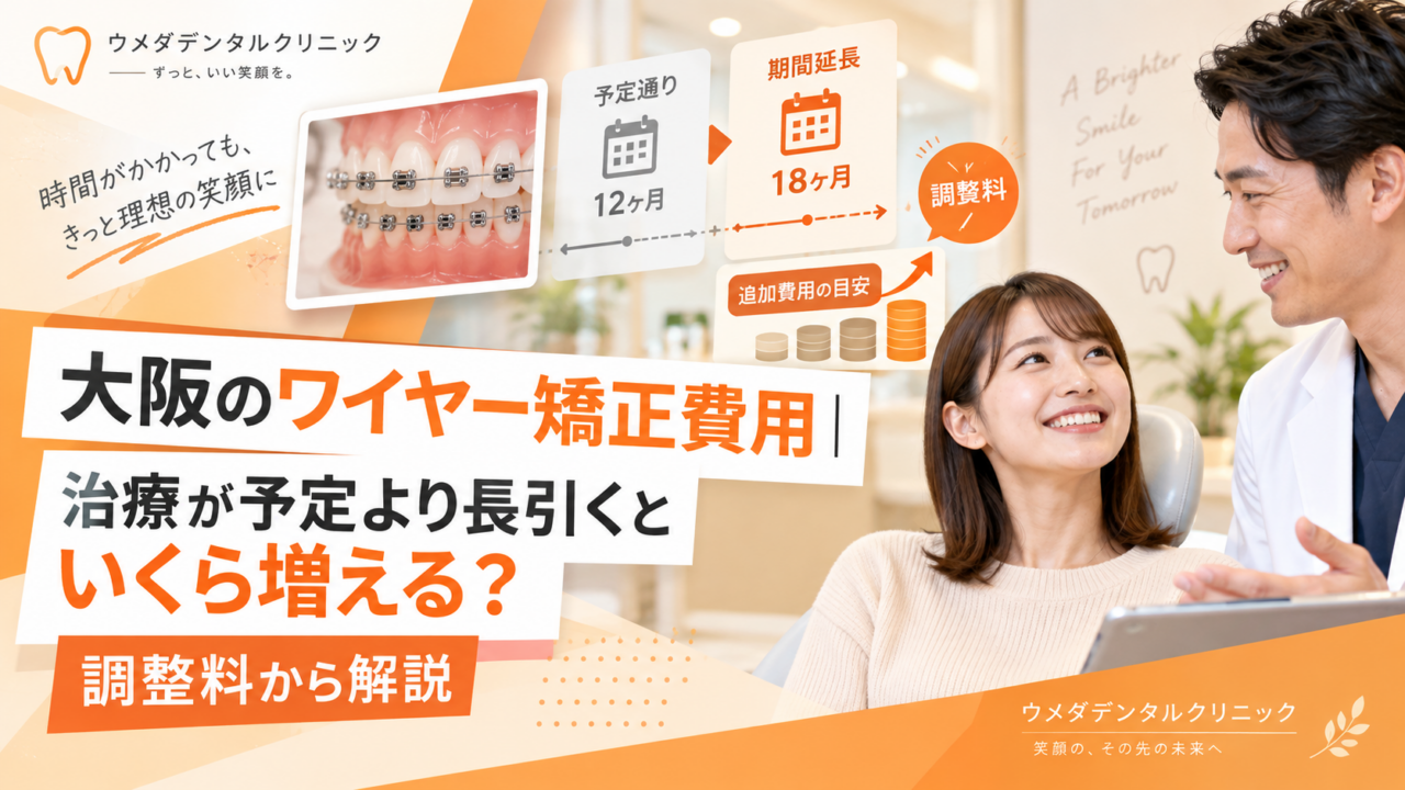 大阪のワイヤー矯正費用｜治療が予定より長引くといくら増える？調整料から解説