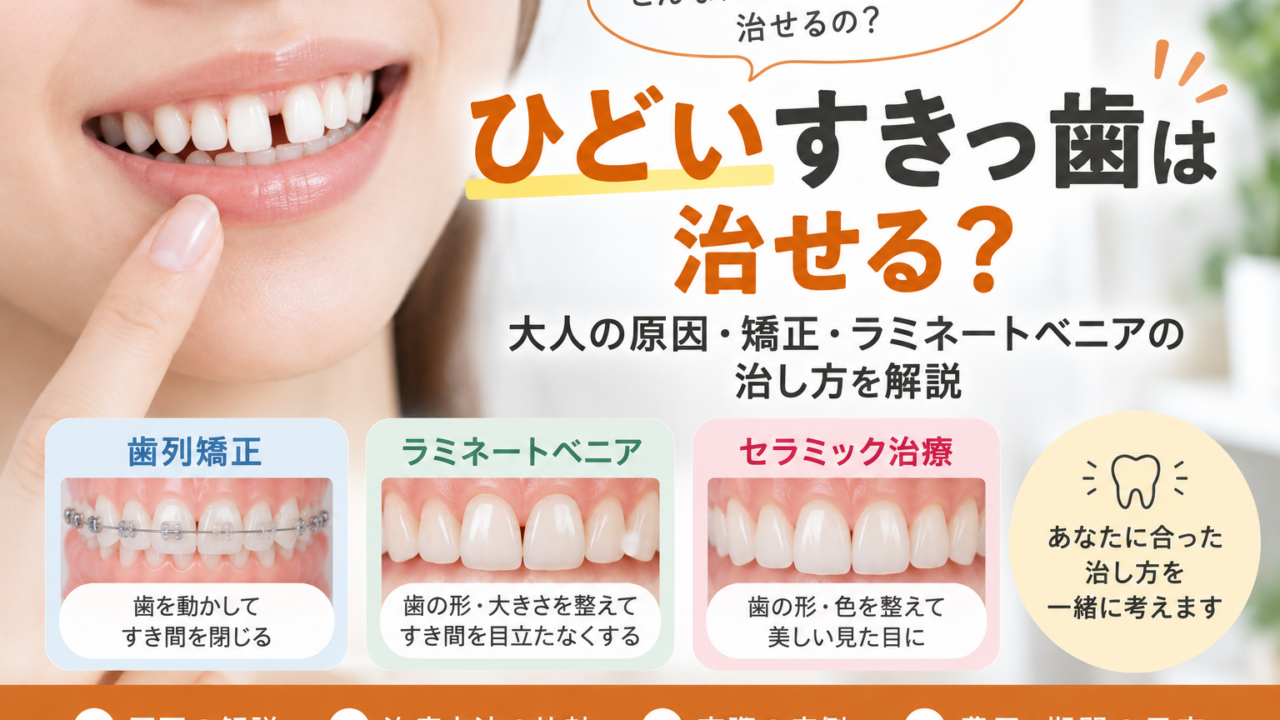 ひどいすきっ歯は治せる?大人の原因・矯正・ラミネートベニアの治し方を解説