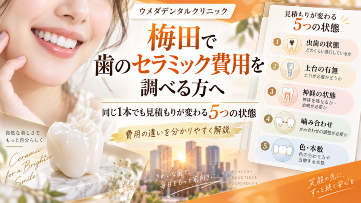 梅田で歯のセラミック費用を調べる方へ｜同じ1本でも見積もりが変わる5つの状態