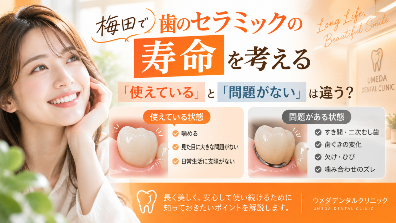 梅田で歯のセラミックの寿命を考える|「使えている」と「問題がない」は違う?