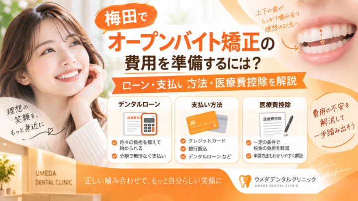 梅田でオープンバイト矯正の費用を準備するには？ローン・支払い方法・医療費控除を解説