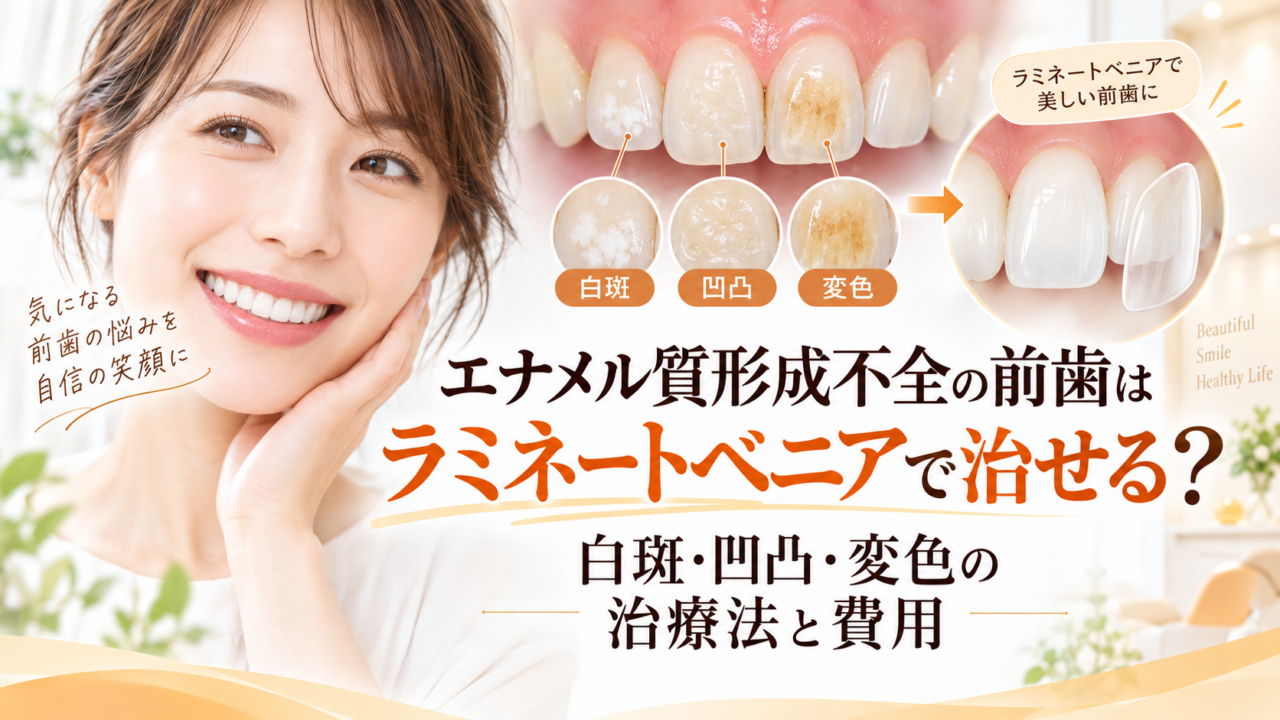 エナメル質形成不全の前歯はラミネートベニアで治せる?白斑・凹凸・変色の治療法と費用