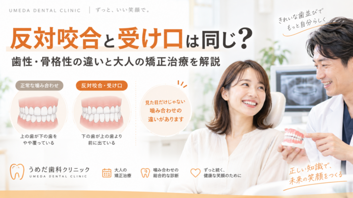 反対咬合と受け口は同じ？歯性・骨格性の違いと大人の矯正治療を解説