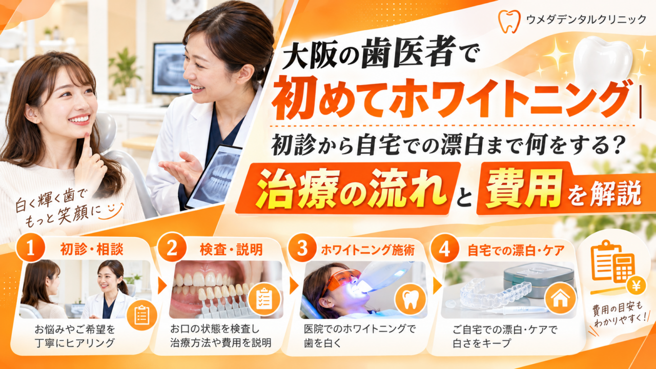 大阪の歯医者で初めてホワイトニング|初診から自宅での漂白まで何をする?治療の流れと費用を解説